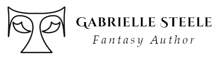 The Thellian logo (a serif T with petal like wings on the stalk) next to the text "Gabrielle Steele Fantasy Author"
